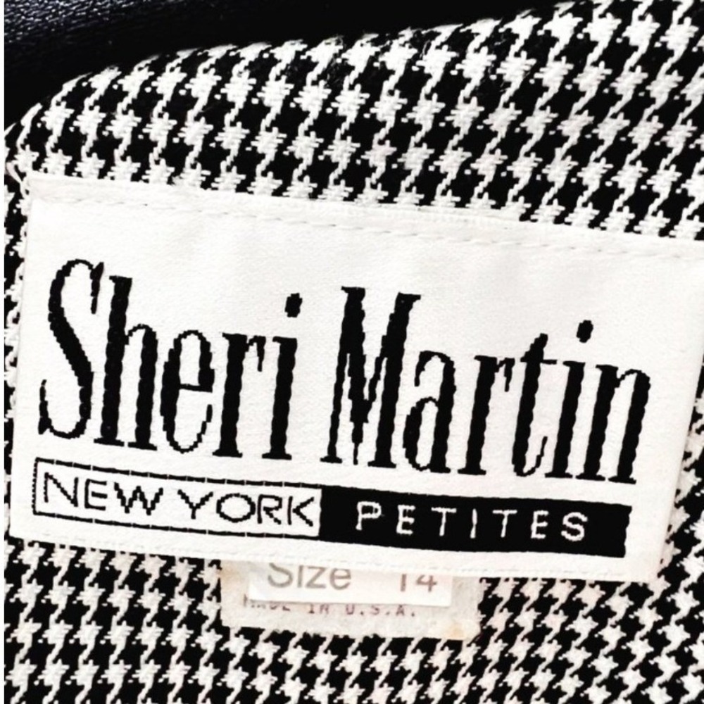 Sheri Martin Vintage Houndstooth Cropped Blazer Velvet Collar Black White 14P - Picture 7 of 8